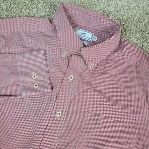 Southern Tide Intercoastal Mens Large Red White Check Performance Button Down LS